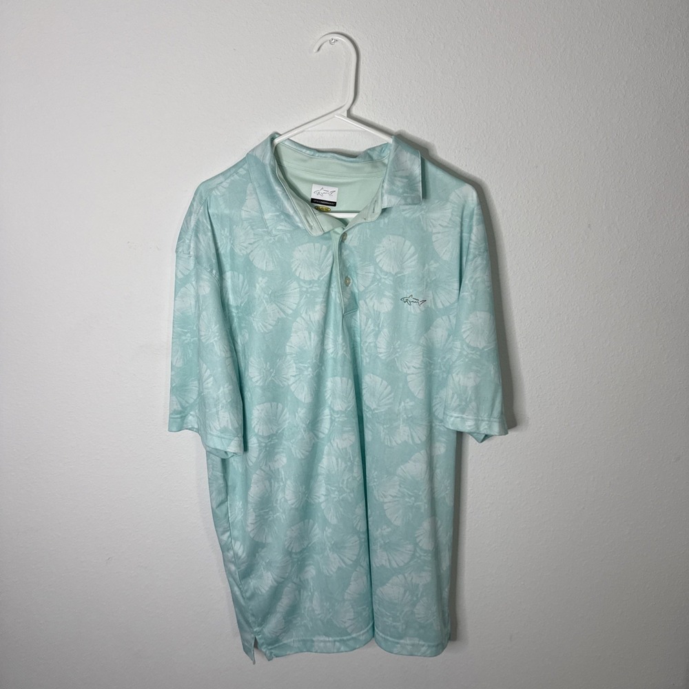 Greg Norman Sea Green Stripe Floral Pattern Vacation Golf POLO SHIRT  XXL,